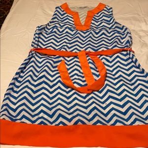 Chevron print orange and blue dress.